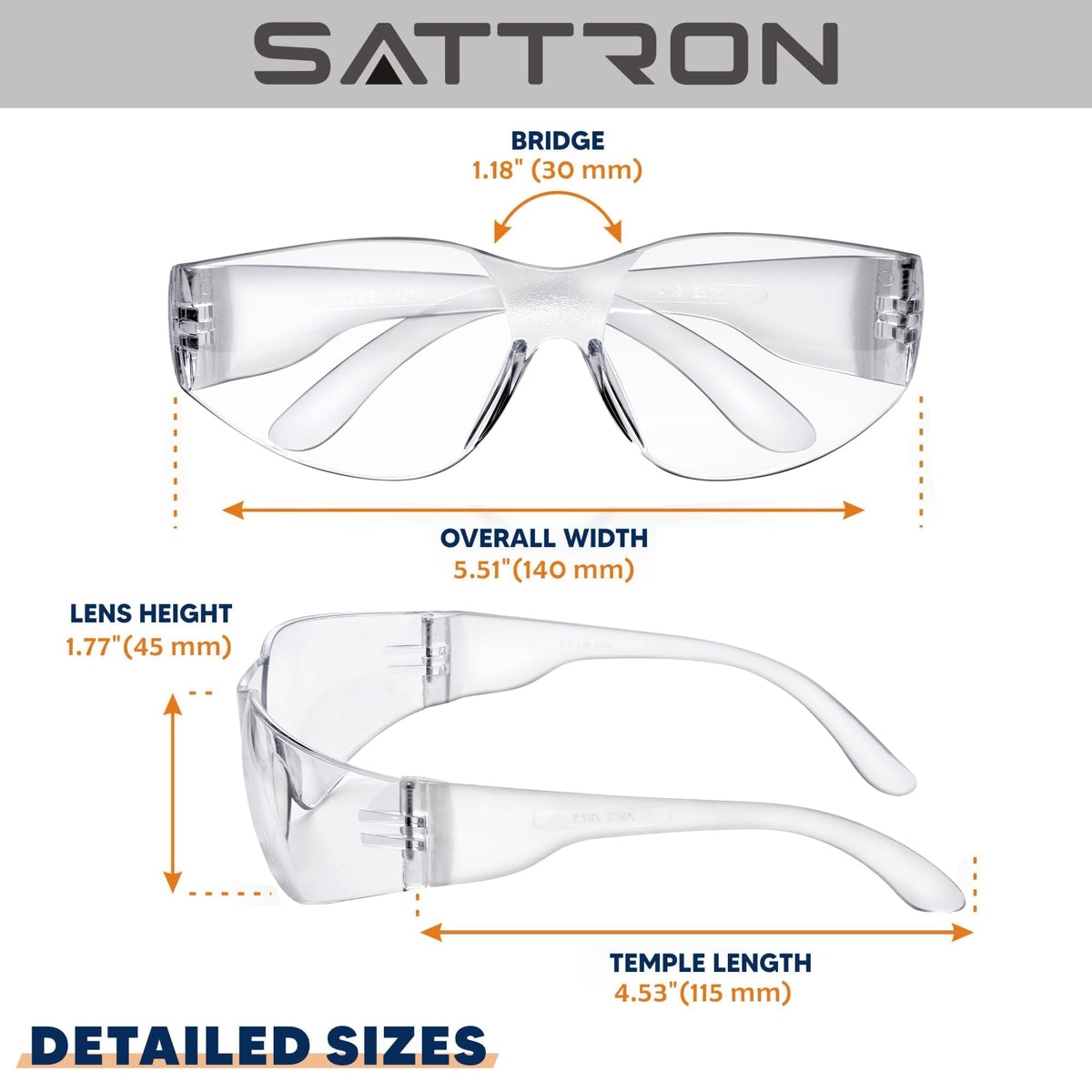 SATTRON wrap-around frame detail for secure, comfortable fit.