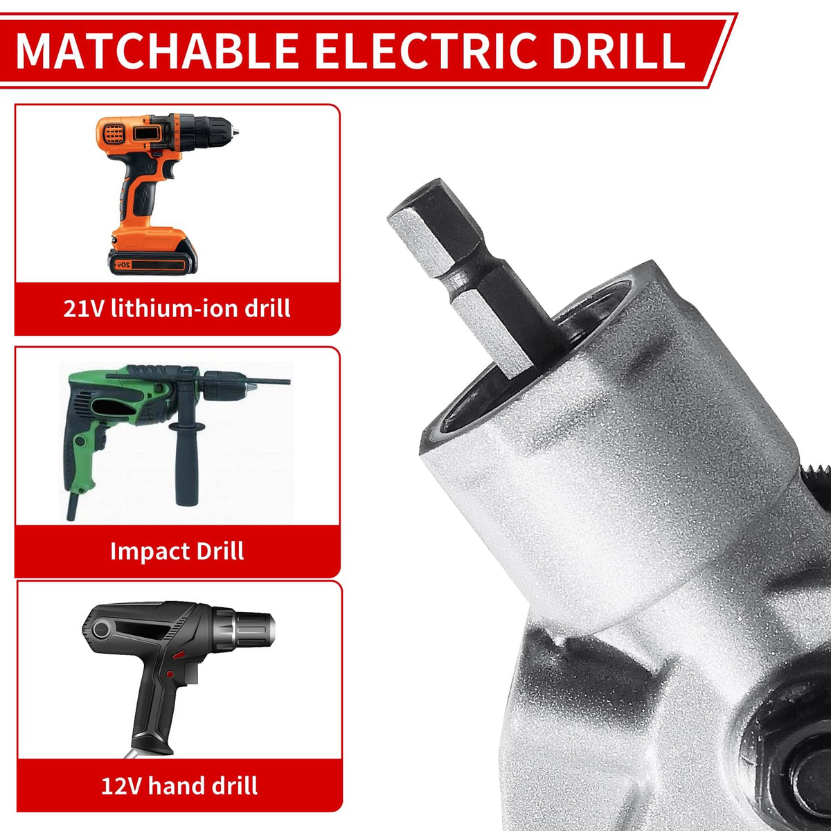 SauHandi drill adapter fits most drills for versatile metal cutting.