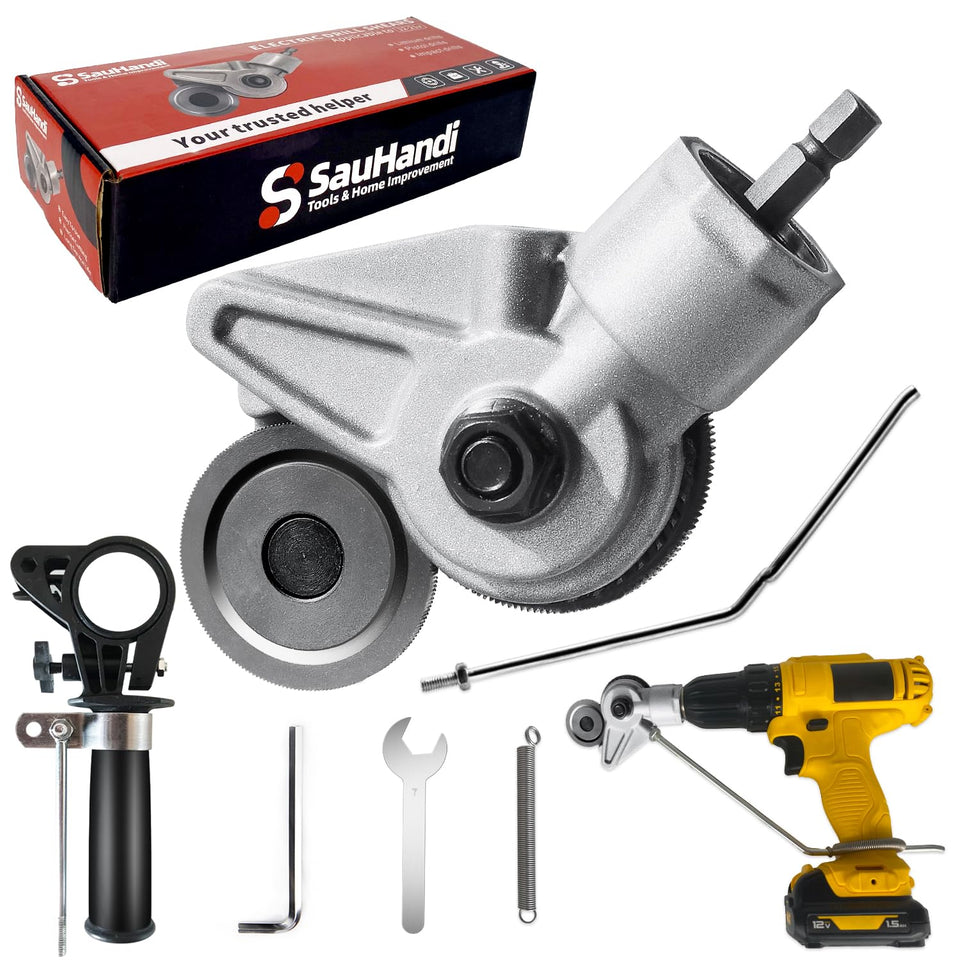 SauHandi Drill Cut Pro front view shows serrated wheel for strong metal cuts.