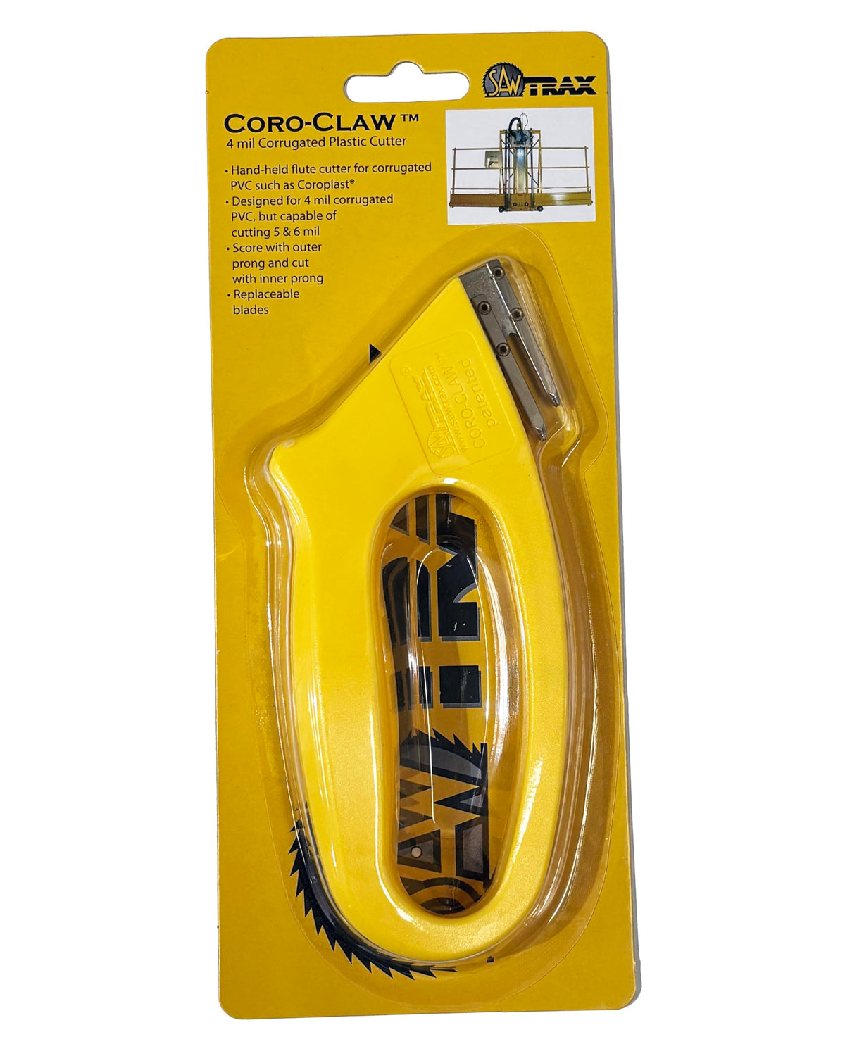 Saw Trax CCD4 Coro-Claw front view shows precise coroplast cutting capability.