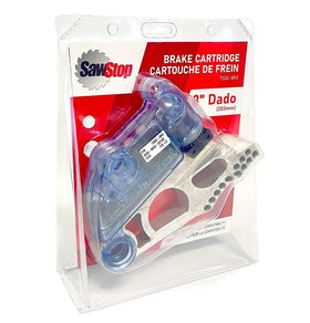 Close-up of SawStop brake cartridge easy-switch mechanism enabling quick mode changes.