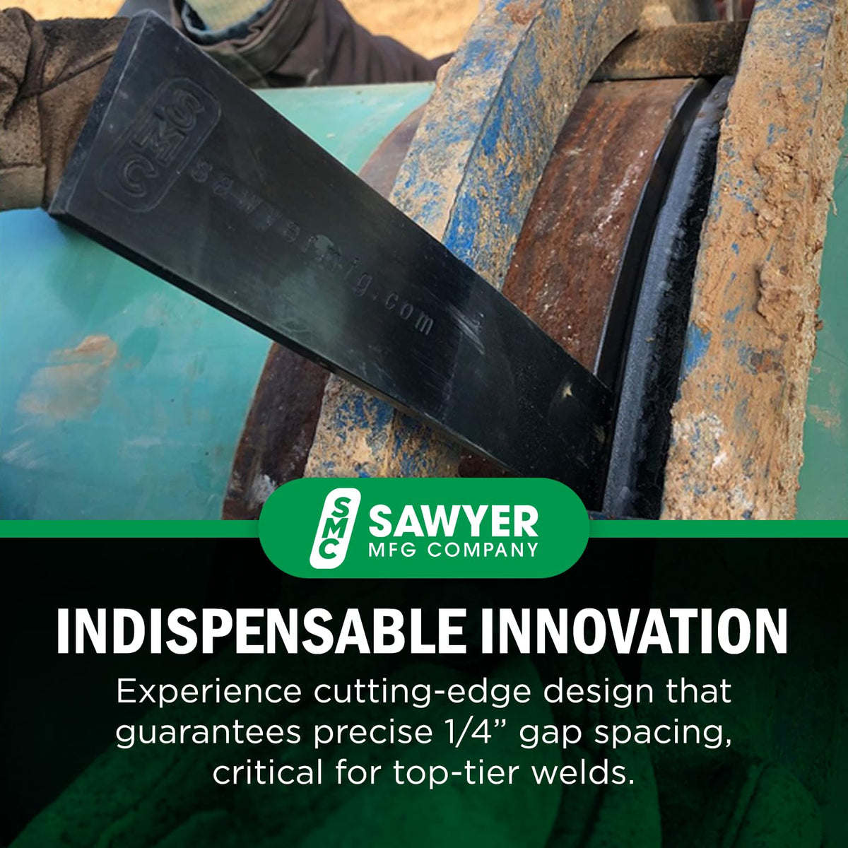 Sawyer welding wedge in a TIG setup for precise alignment.