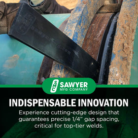 Sawyer welding wedge in a TIG setup for precise alignment.