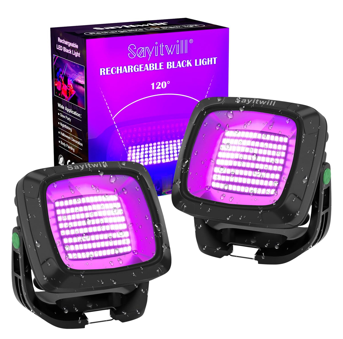 Sayitwill rechargeable black light 2-pack in box, ready for quick setup.