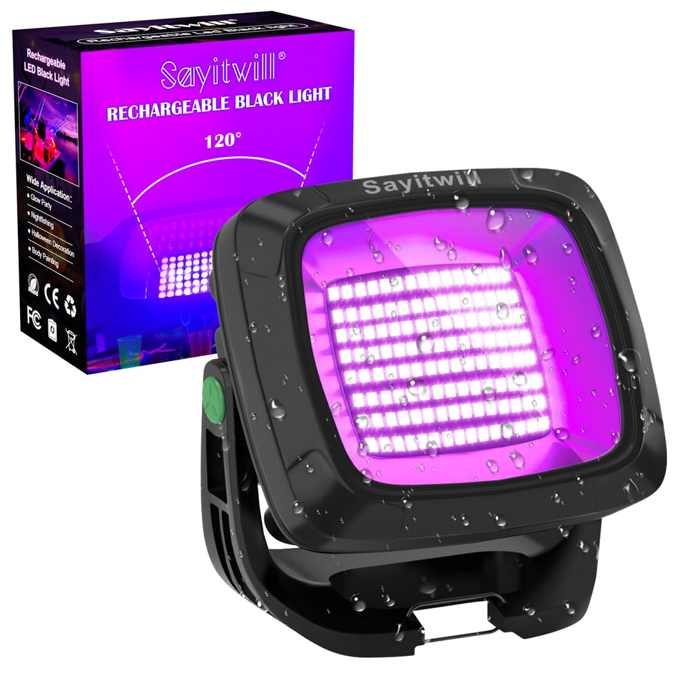 Sayitwill rechargeable black light with 6000mAh battery for outdoor glow parties.