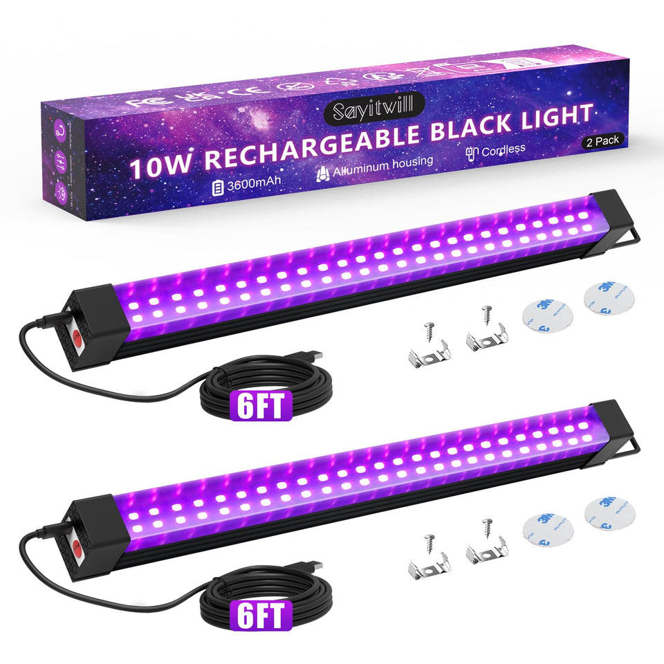 Sayitwill rechargeable black light bar two-pack in glow party setup highlights neon colors