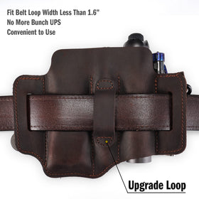 Sayram ST1 leather multitool sheath belt loop demonstrates secure wear on standard belts.