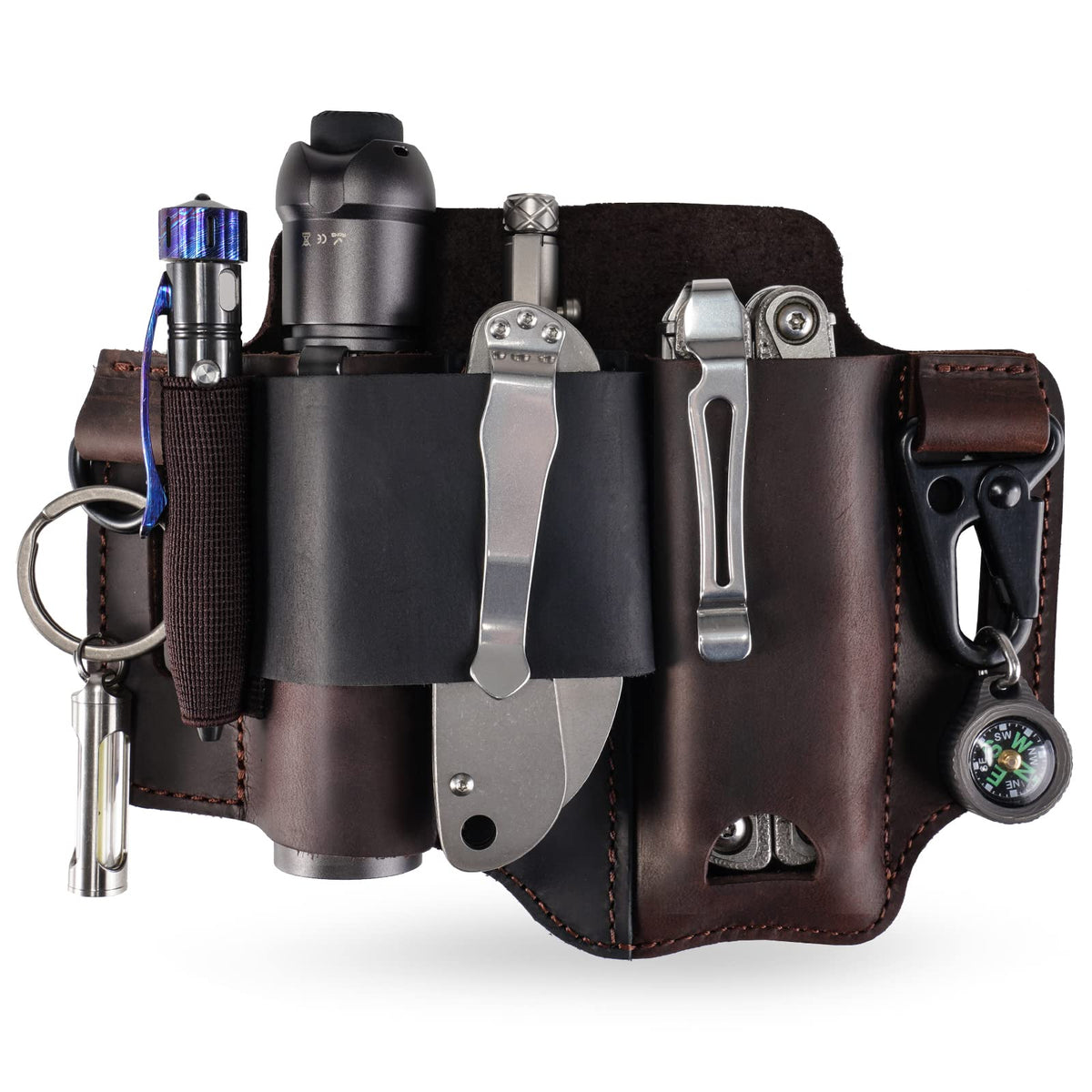 Sayram ST1 leather multitool sheath main view for quick access and organized tools.