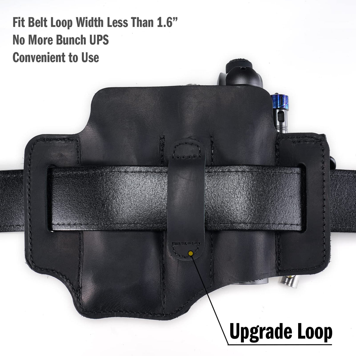 Sayram ST1 leather multitool sheath with pen holder in use.