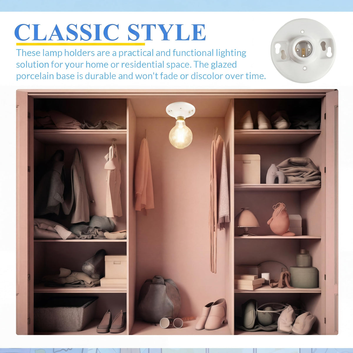 Saysurey bulb socket compatible with incandescent, LED, halogen, CFL types.
