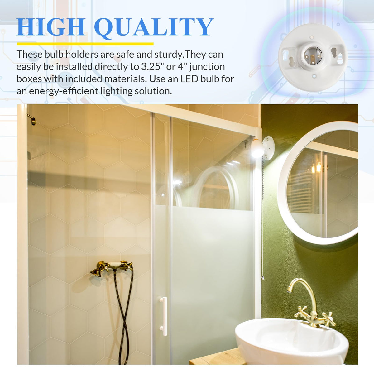 Saysurey porcelain lamp holder suited for indoor/outdoor renovations and repairs.