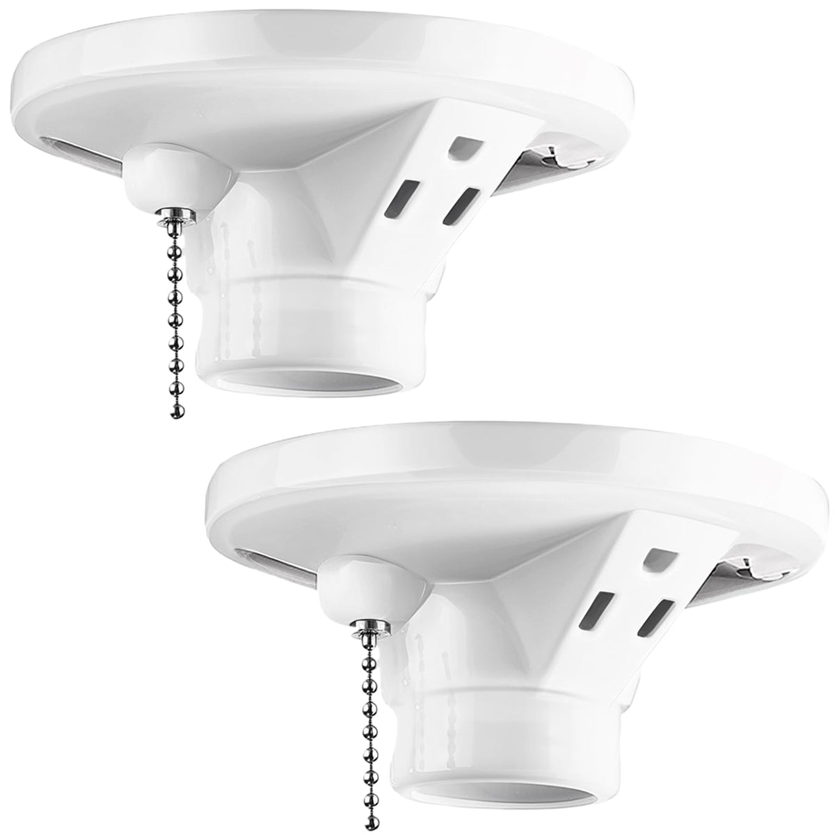 Saysurey porcelain light socket with outlet and pull chain for flexible garage lighting.
