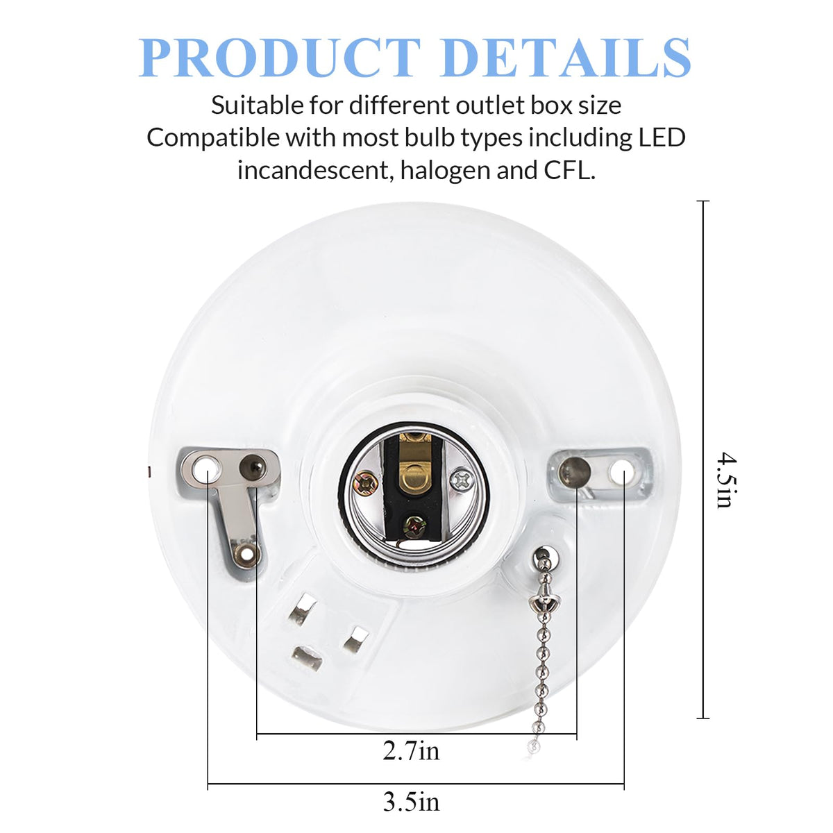 Saysurey porcelain socket base for E26/E27 compatibility supports a wide bulb range.