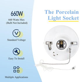 Saysurey pull-chain light fixture in porcelain enables easy on/off in tight spaces.