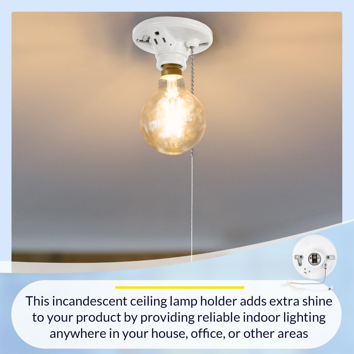 Saysurey three-prong outlet porcelain socket provides extra power for lights or small devices.
