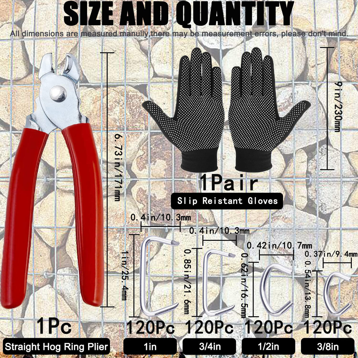 Sazoemao 1-inch galvanized hog rings for strong closures.