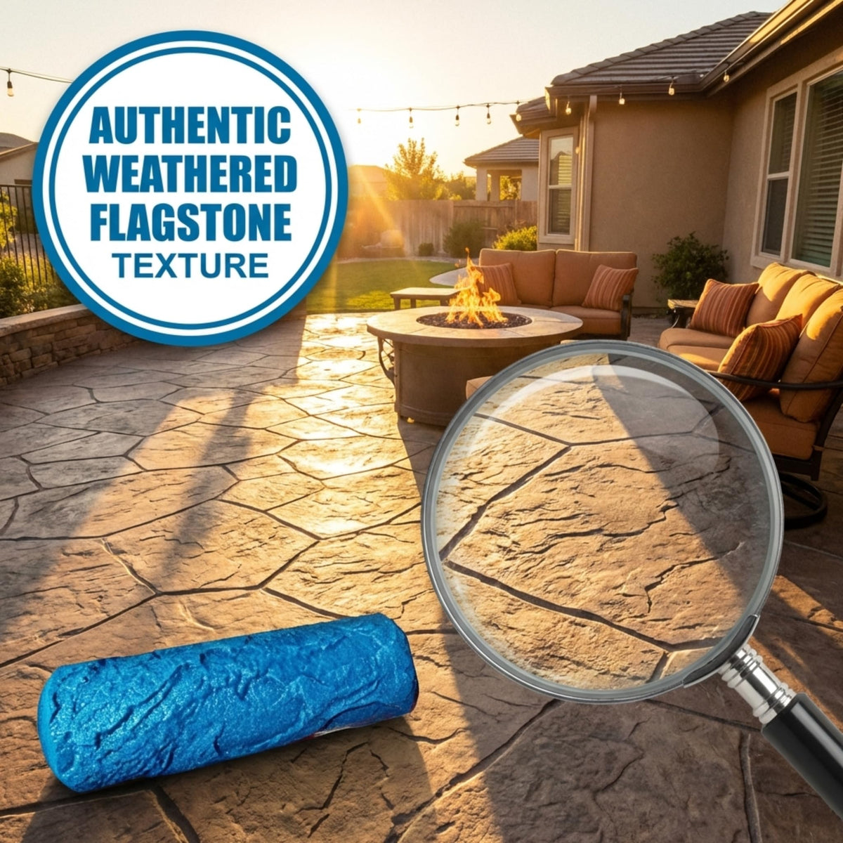 Concrete texture stamping roller closeup highlighting detailed grooves and depth.
