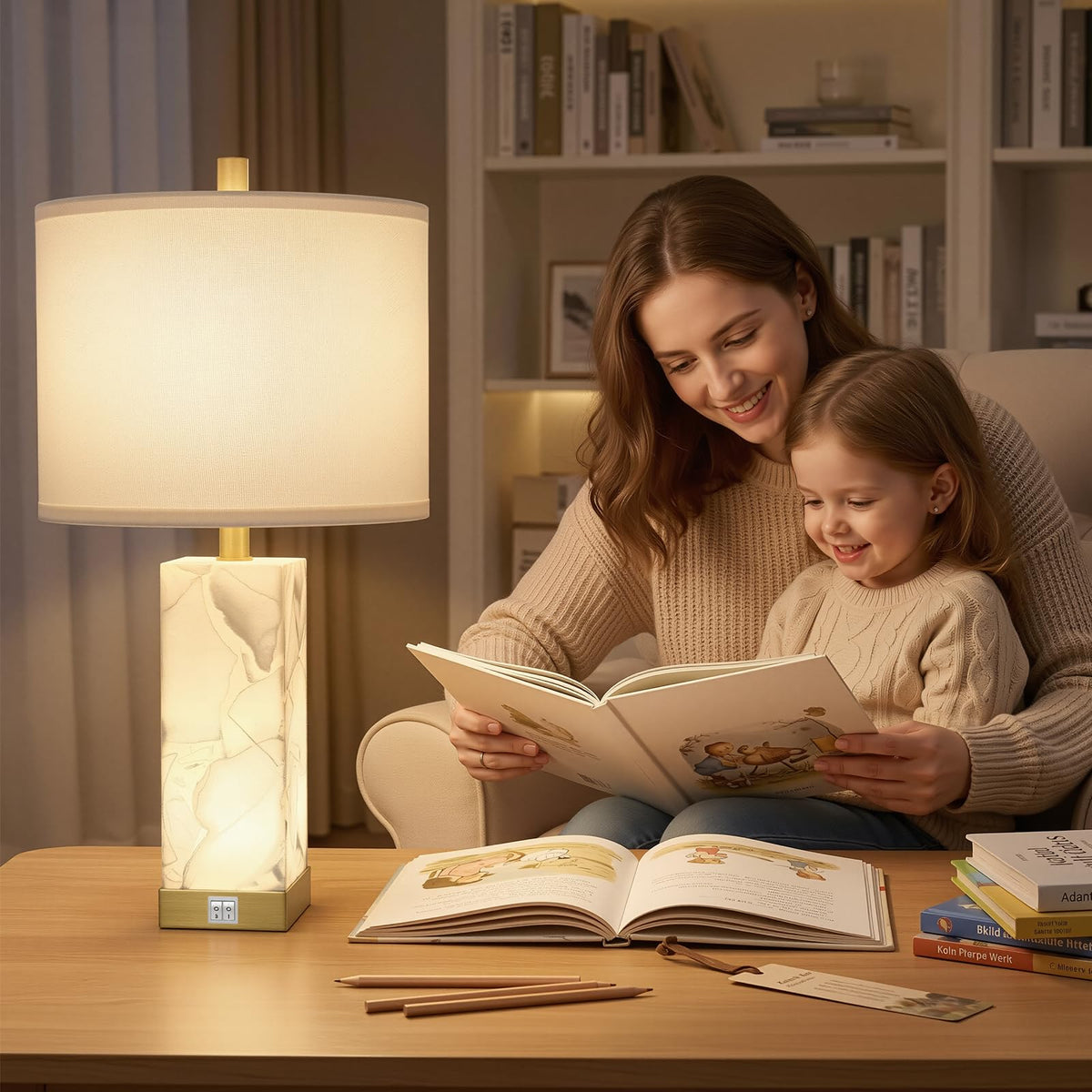 Scenekoy bedside lamps feature a double switch for flexible control.