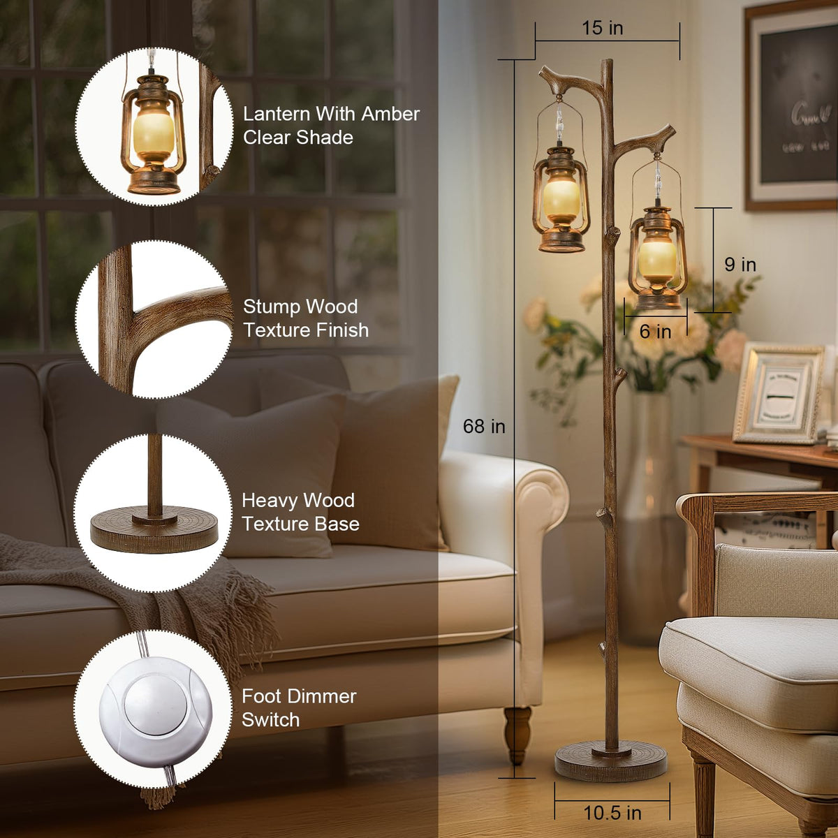Scenekoy farmhouse lantern floor lamp base adding vintage charm in living spaces