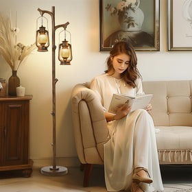 Scenekoy lantern shade floor lamp in dining area for warm evenings