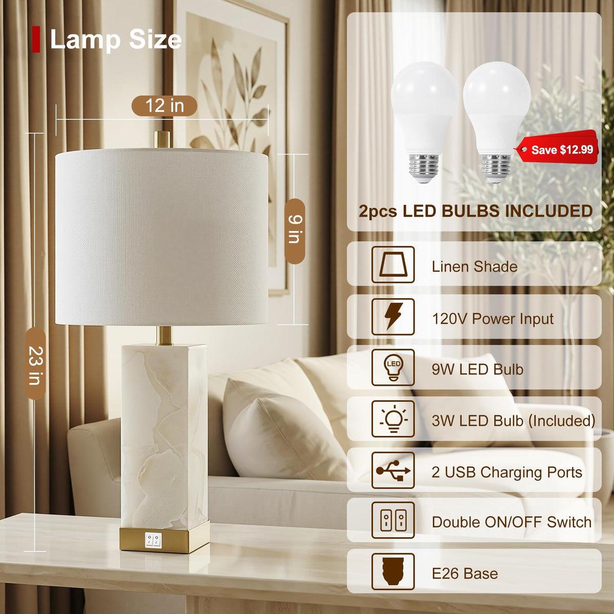 Scenekoy white linen shade enhances cozy lighting on a bedside or living room lamp.