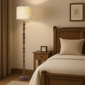 Scenekoy off-white linen shade diffuses warm, soft light.