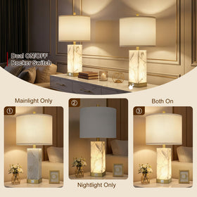 Scenekoy lamp base with USB ports keeps devices charged.