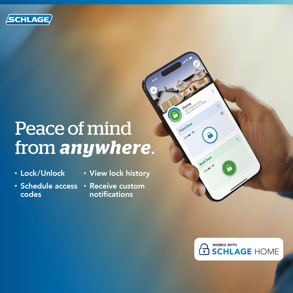 Schlage Arrive auto-lock feature with exterior one-touch button