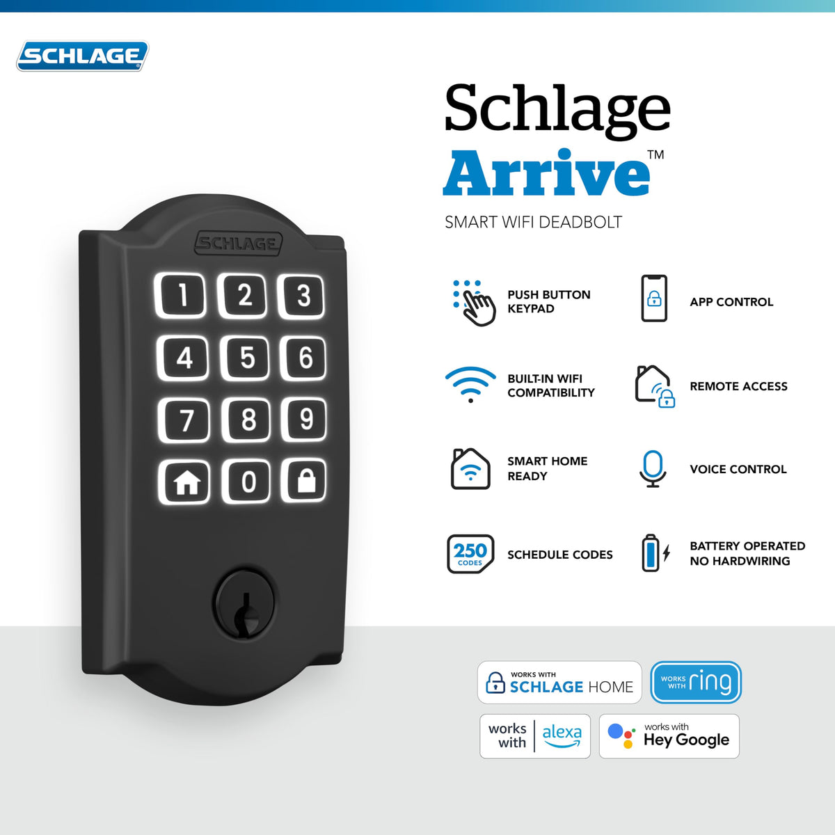 Schlage Arrive backlit keypad for visible entry in low light