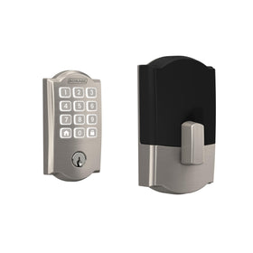 Schlage Arrive front view with Satin Nickel finish and keyless access option