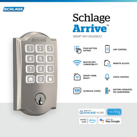 Schlage Arrive keypad closeup shows backlit buttons for night entry