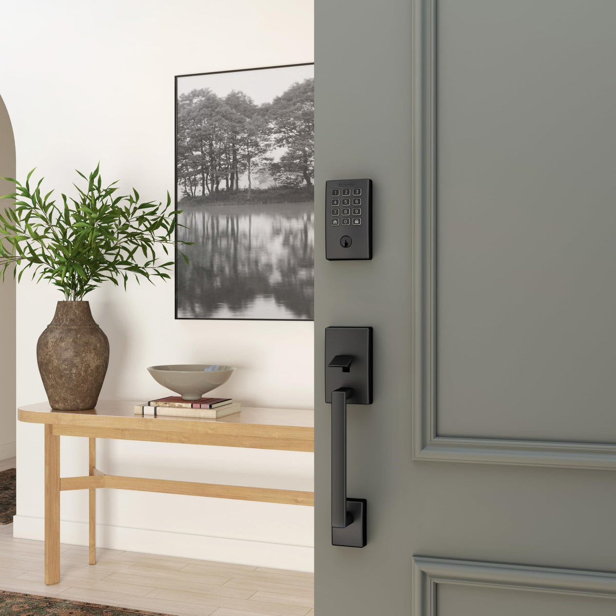 Schlage Arrive keyless entry close-up with durable keypad buttons for everyday use.