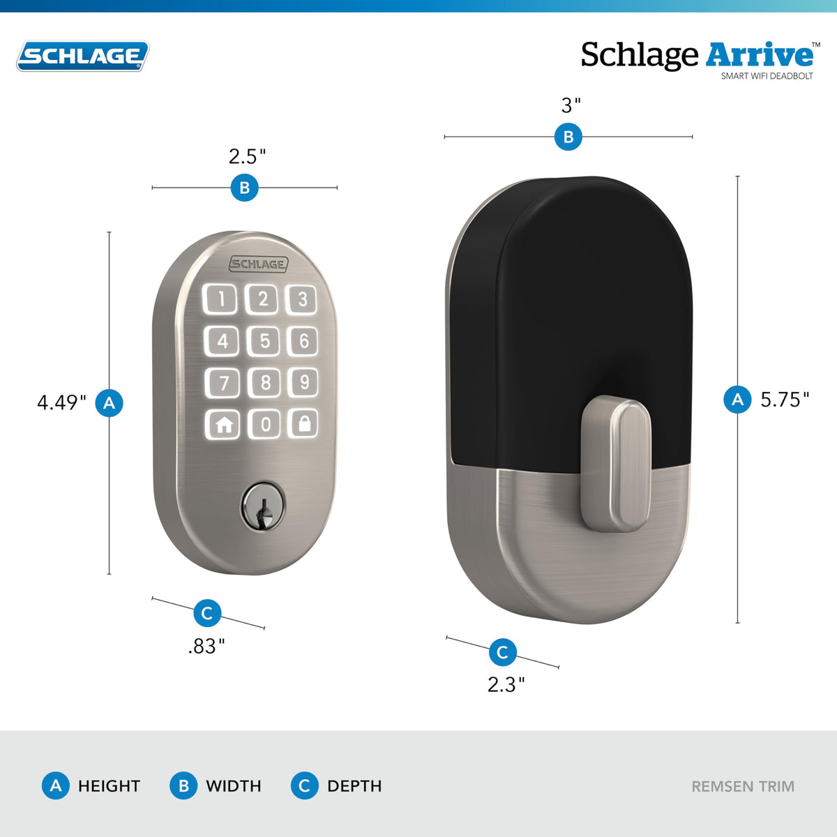 Schlage Arrive backlit keypad buttons for easy code entry in low light.