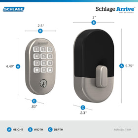 Schlage Arrive backlit keypad buttons for easy code entry in low light.