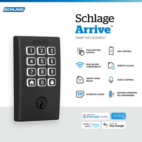 Schlage Arrive built-in WiFi setup screen highlighting remote access capabilities.