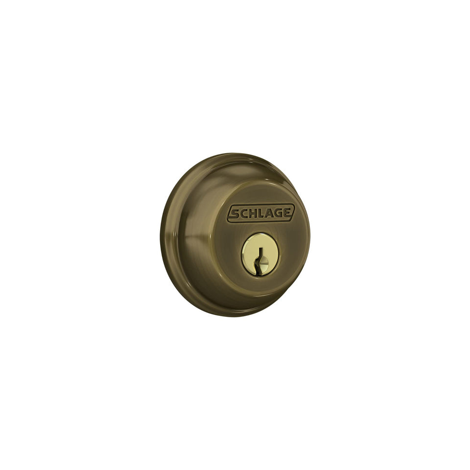 Schlage B60 N 609 exterior view with keyed deadbolt for secure entry.
