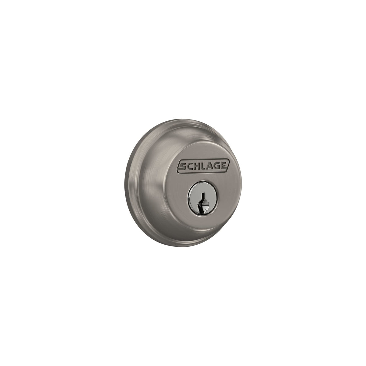 Schlage B60 N 619 deadbolt exterior view for secure key entry.