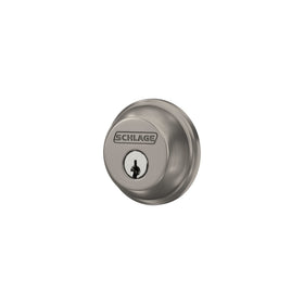 Schlage B60 N 619 satin nickel finish close-up adds modern flair.