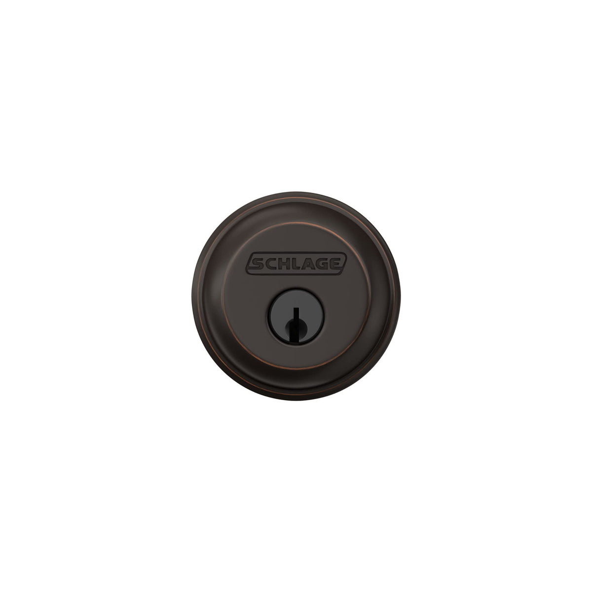Aged bronze finish on Schlage B60 N 716 deadbolt adds curb appeal