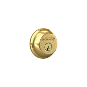 SCHLAGE B60N505 deadbolt front view with bright brass finish for secure entry