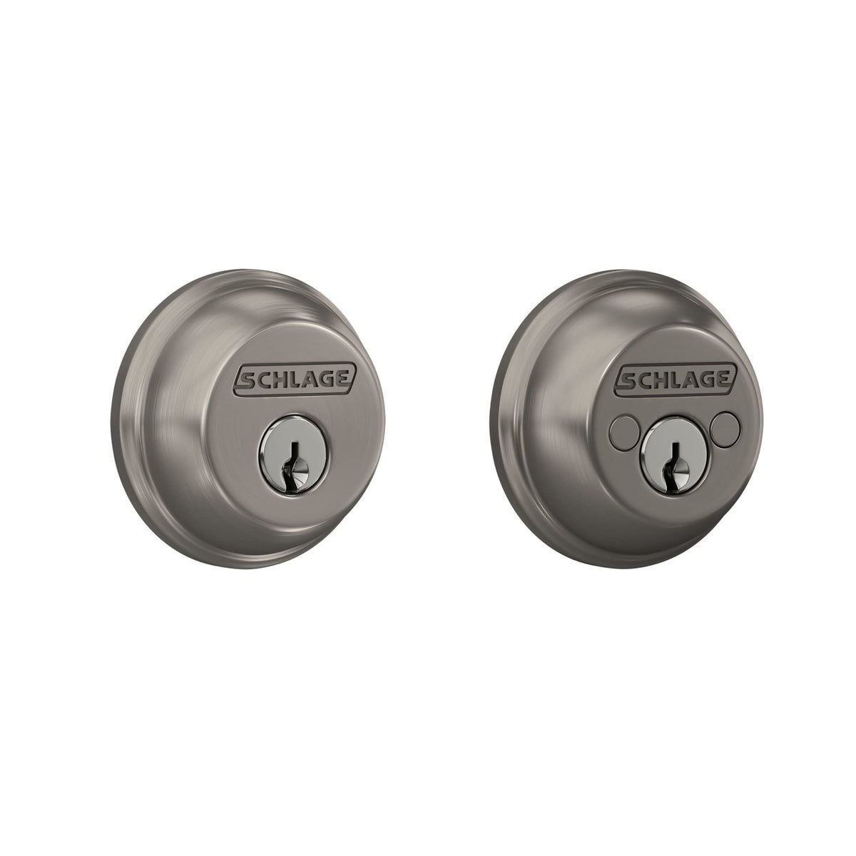 SCHLAGE B62N619 satin nickel deadbolt exterior with keyed access for enhanced security