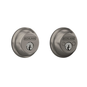 SCHLAGE B62N619 satin nickel deadbolt exterior with keyed access for enhanced security