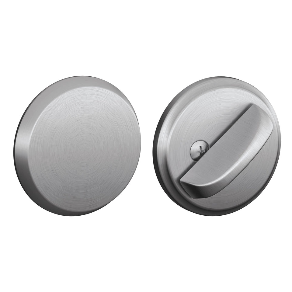 Schlage B81-626 deadbolt front view with satin chrome finish for reliable security.