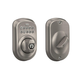 Schlage BE365 Plymouth 619 front view shows keyless entry for convenient access.