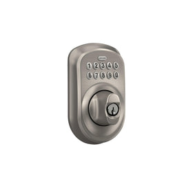 Schlage BE365 Plymouth 619 night-lit keypad for easy code entry.