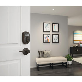 Wear-resistant silicone buttons on Schlage Plymouth lock for long-lasting use.