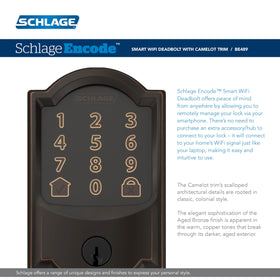 Schlage BE375 CAM 716 Camelot aged bronze finish adds timeless style and durable protection