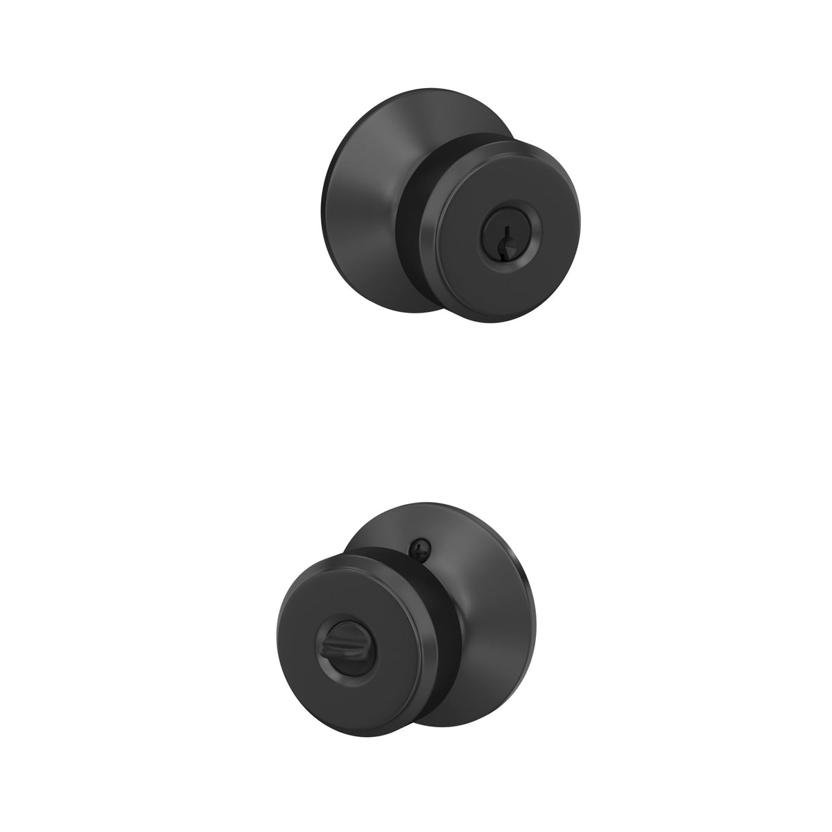 Schlage Bowery matte black door knob with keyed entry for secure home access