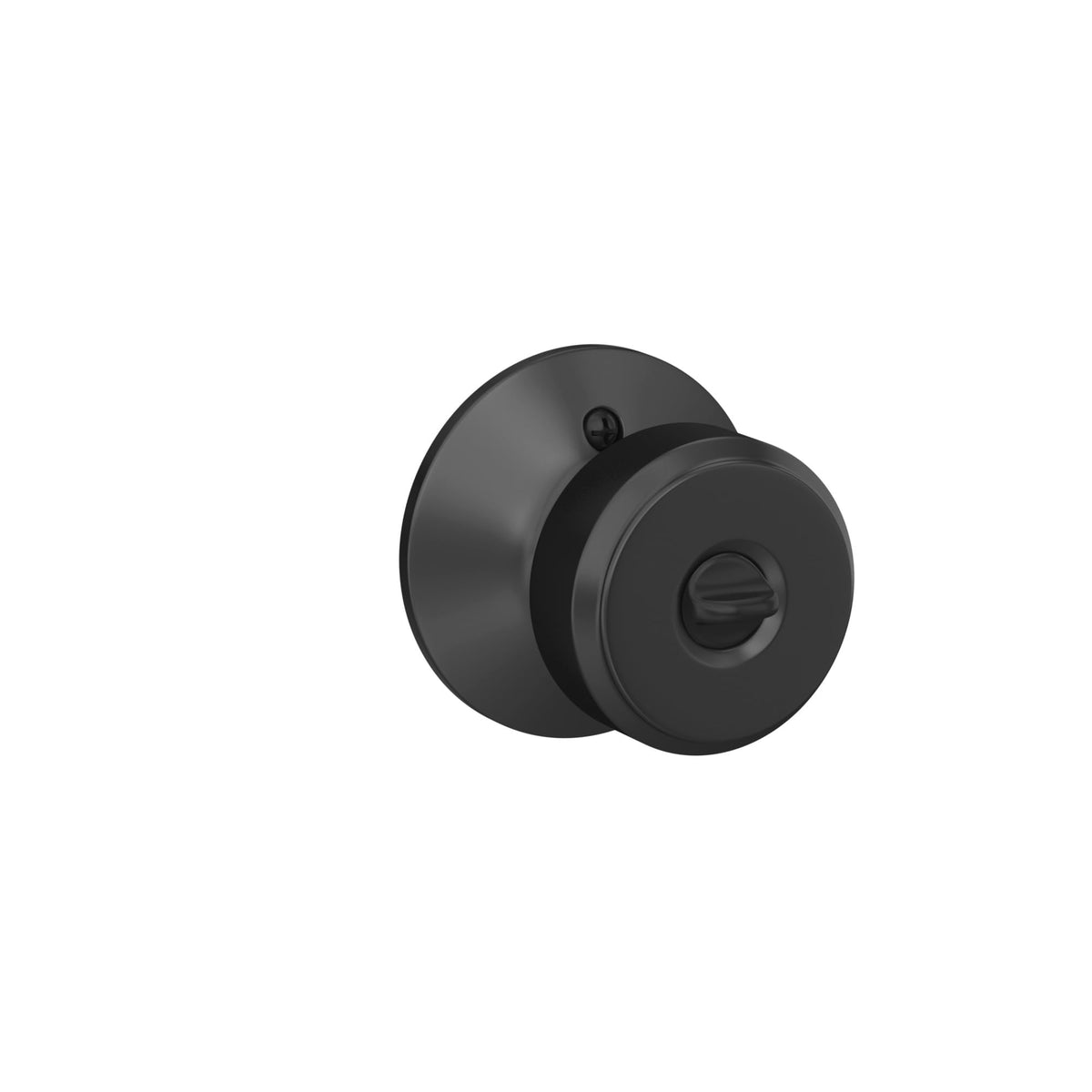Matte black Bowery door knob installed on standard door for easy setup