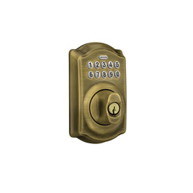 Schlage Camelot backlit keypad illuminates for easy night-time entry.
